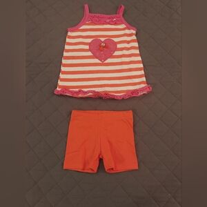 Striped Tank Top and Orange Shorts Set